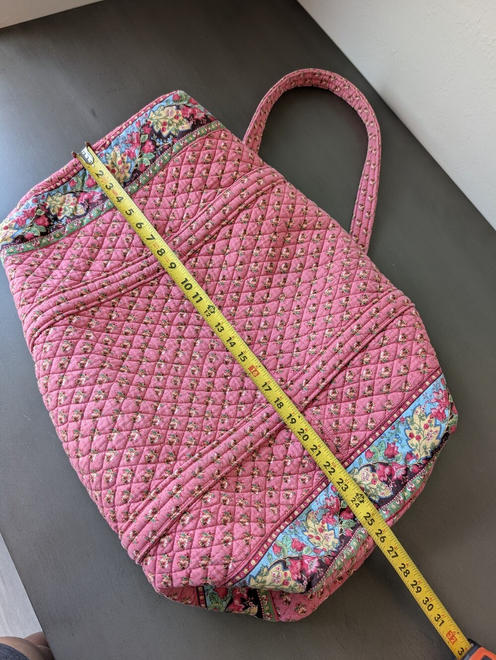Vintage 2003 Vera Bradley Pink Pansy Large Duffel 24” Quilted Cotton Made In USA - Picture 7 of 16